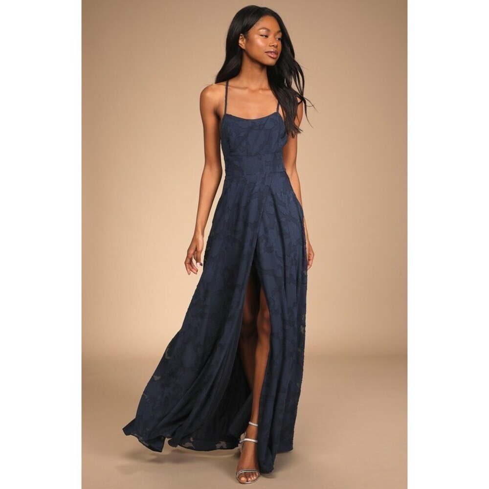 Lulus Let There Be Romance Navy Blue Burnout Floral Maxi Dress - Size S